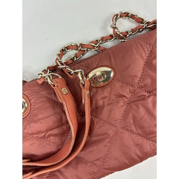 DKNY Quilted Nylon Slim Shoulder Bag Crossbody Burnt Orange Rust Chain Strap - Picture 3 of 8